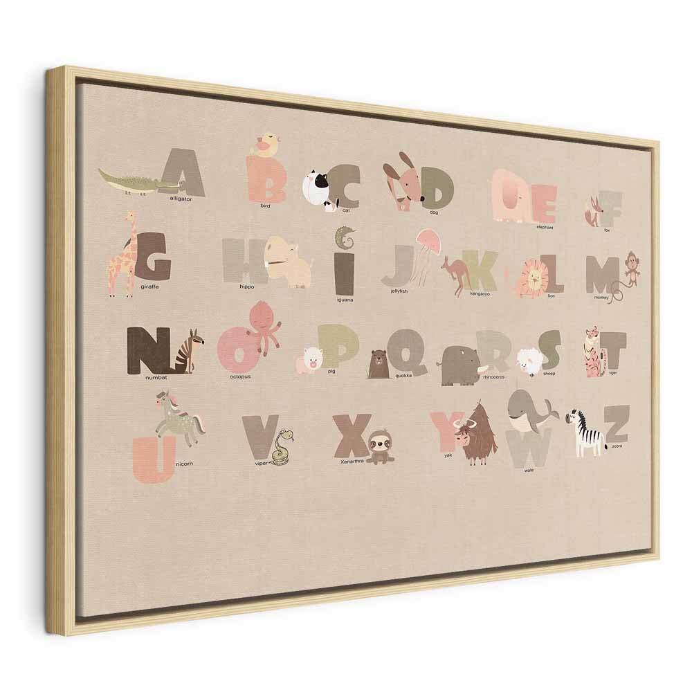 Canvas Print Alphabet at the Zoo with Joyful Animals on Beige Background