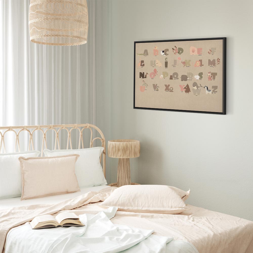 Canvas Print Alphabet at the Zoo with Joyful Animals on Beige Background