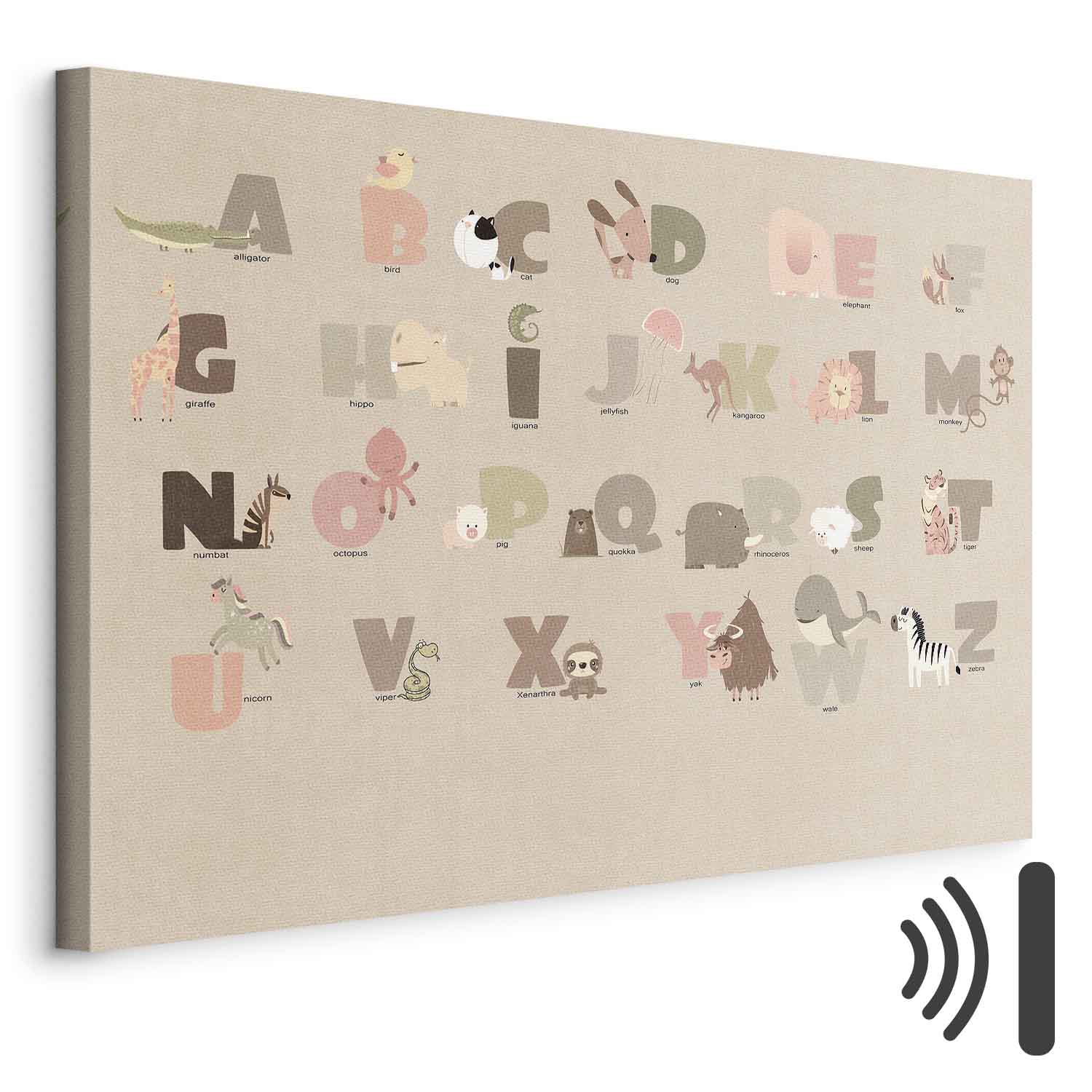 Zoo Alphabet Beige Children's Canvas Print