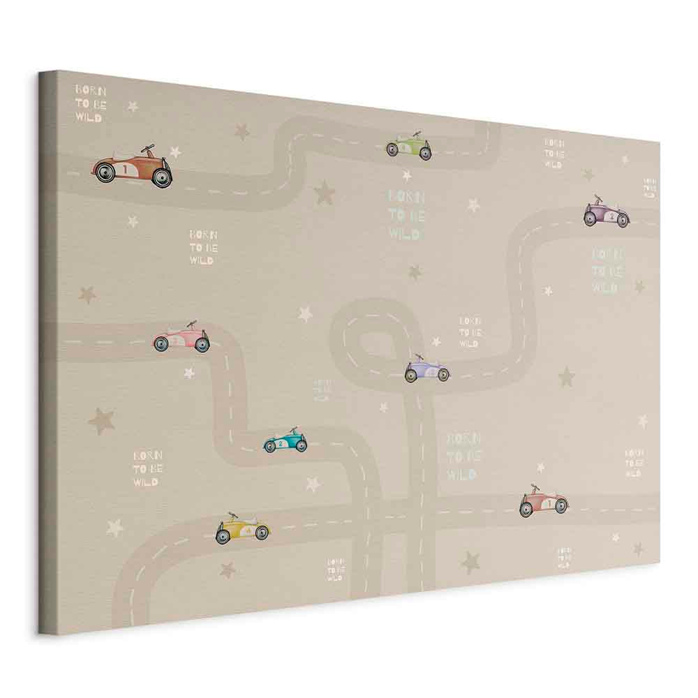 Canvas Print Race - Colorful Cars on Beige Background