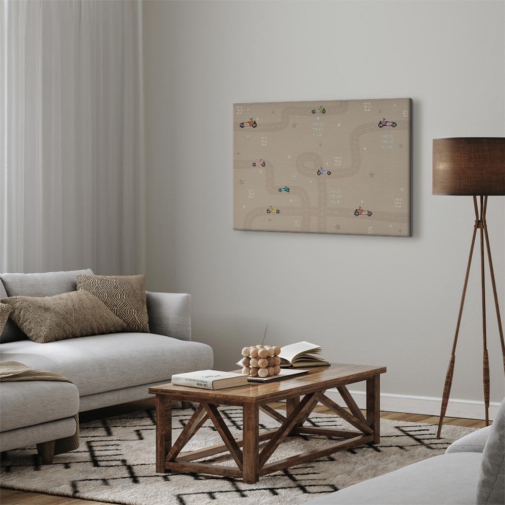 Canvas Print Race - Colorful Cars on Beige Background