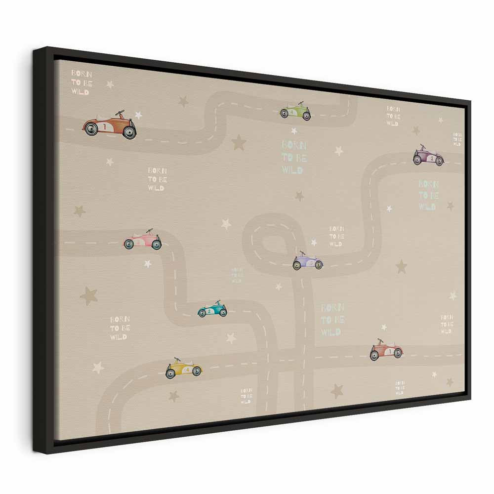 Canvas Print Race - Colorful Cars on Beige Background