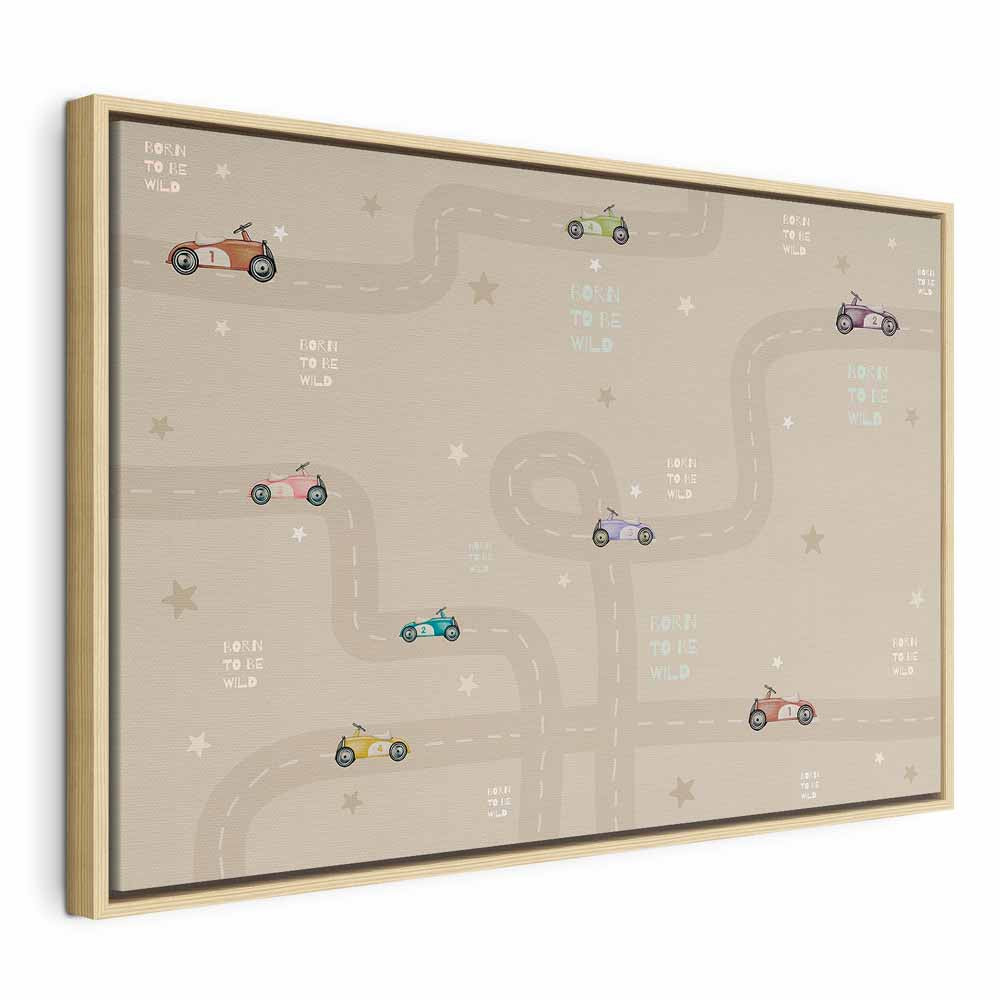 Canvas Print Race - Colorful Cars on Beige Background