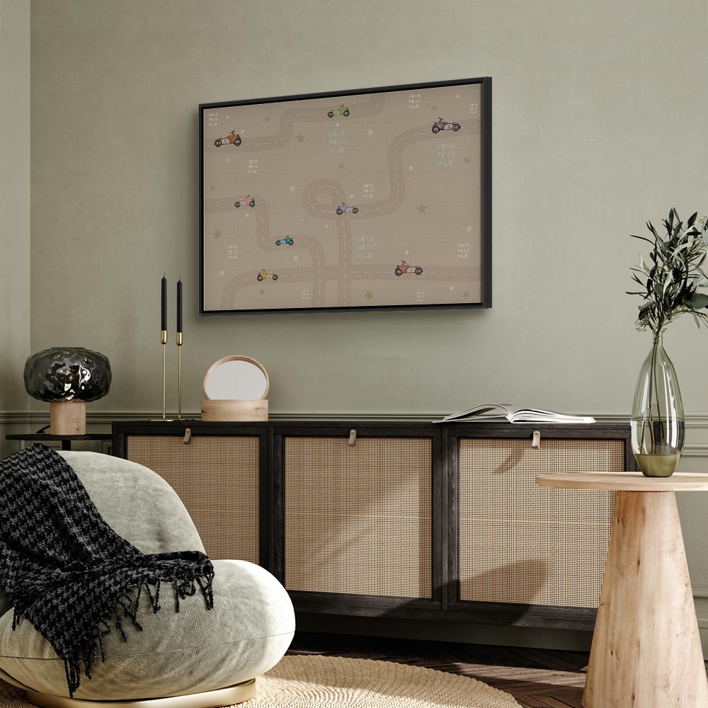 Canvas Print Race - Colorful Cars on Beige Background