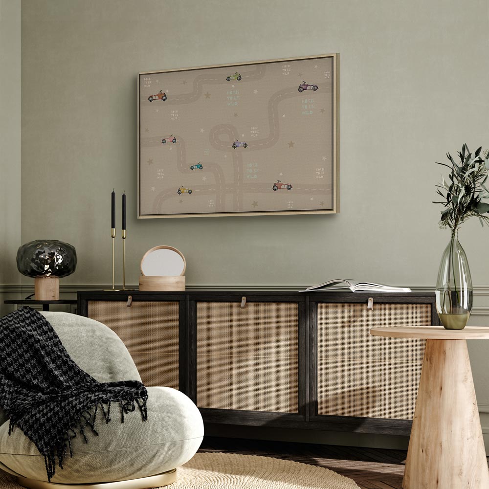 Canvas Print Race - Colorful Cars on Beige Background