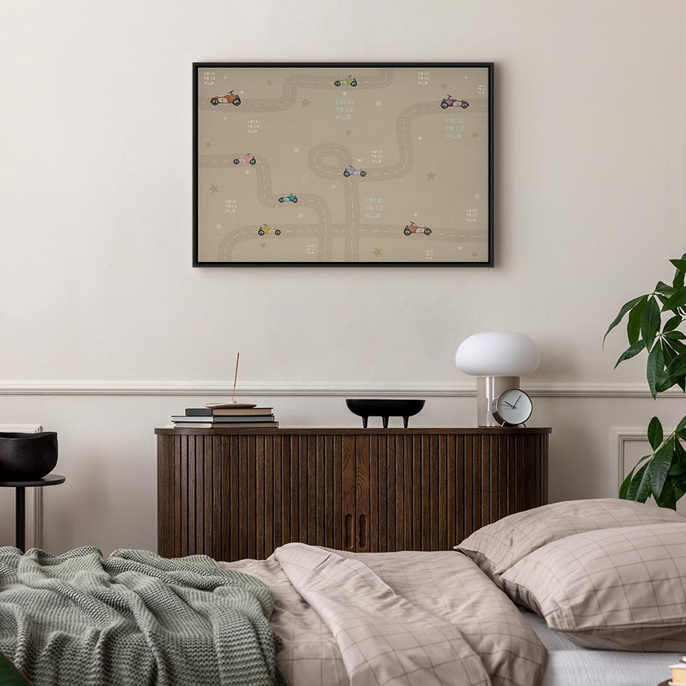 Canvas Print Race - Colorful Cars on Beige Background