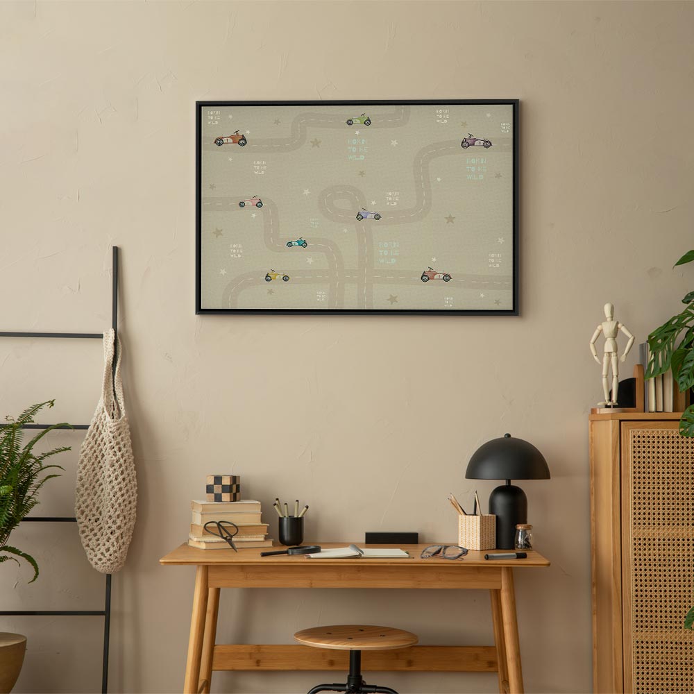 Canvas Print Race - Colorful Cars on Beige Background