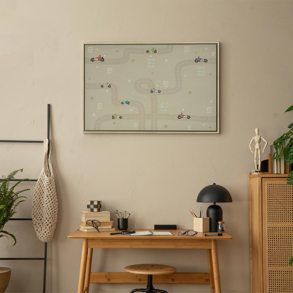 Canvas Print Race - Colorful Cars on Beige Background