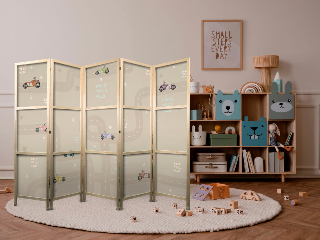 Japanese Room Divider 5-Panel - Cloudy Night Sky with Moons