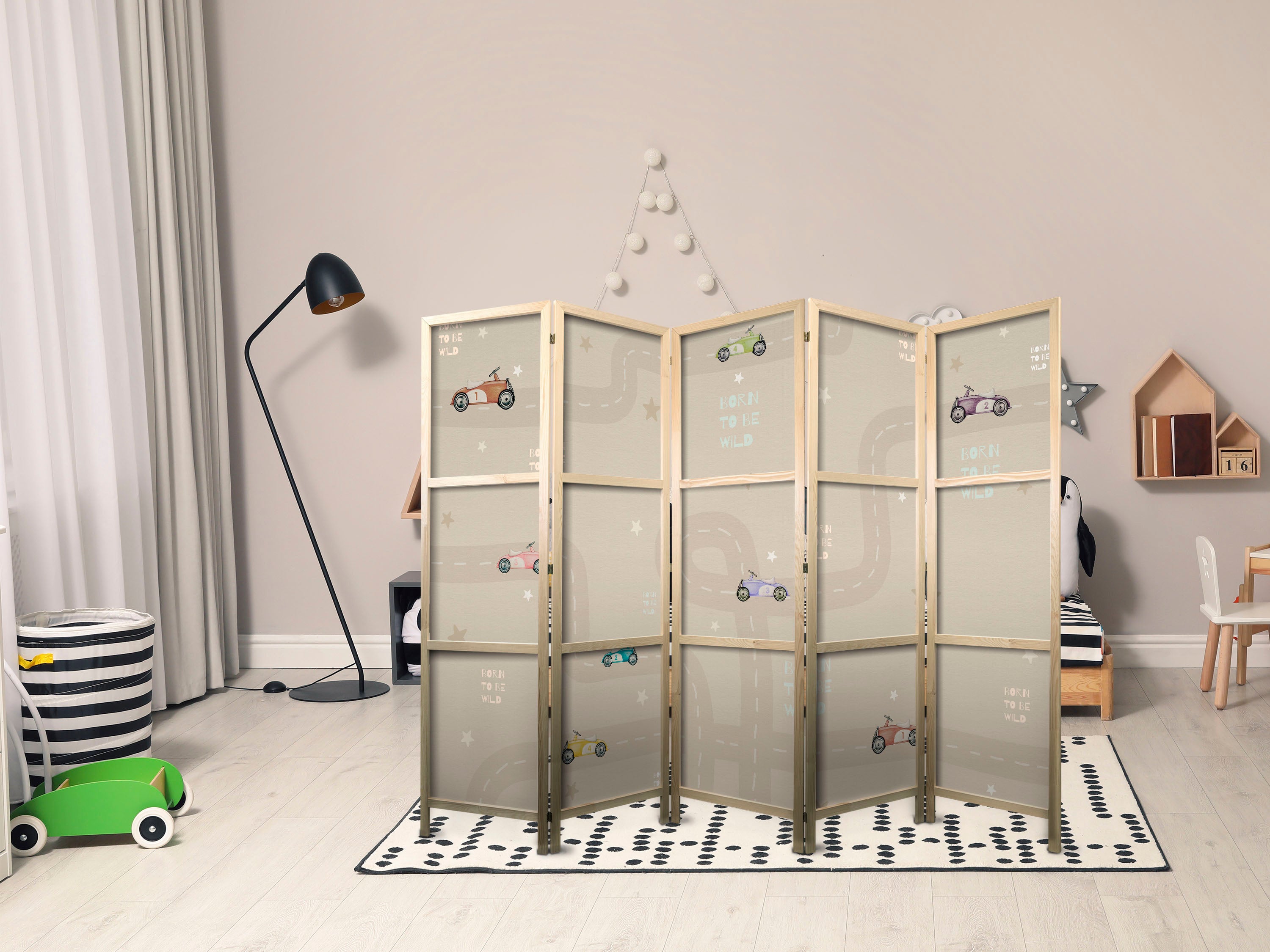 Japanese Room Divider 5-Panel - Cloudy Night Sky with Moons