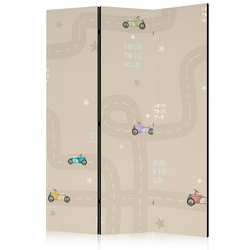 Room Divider - Race Theme with Colorful Cars on Beige Background