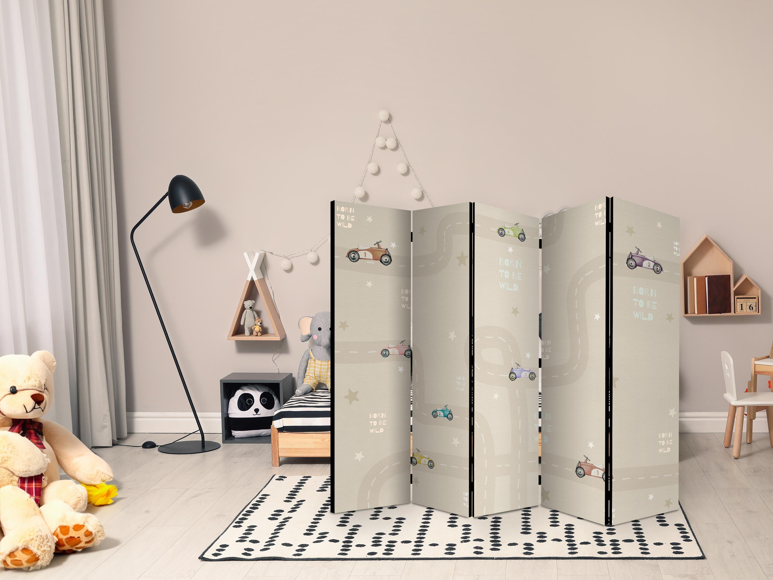 Room Divider: Colorful Cars on Beige Background