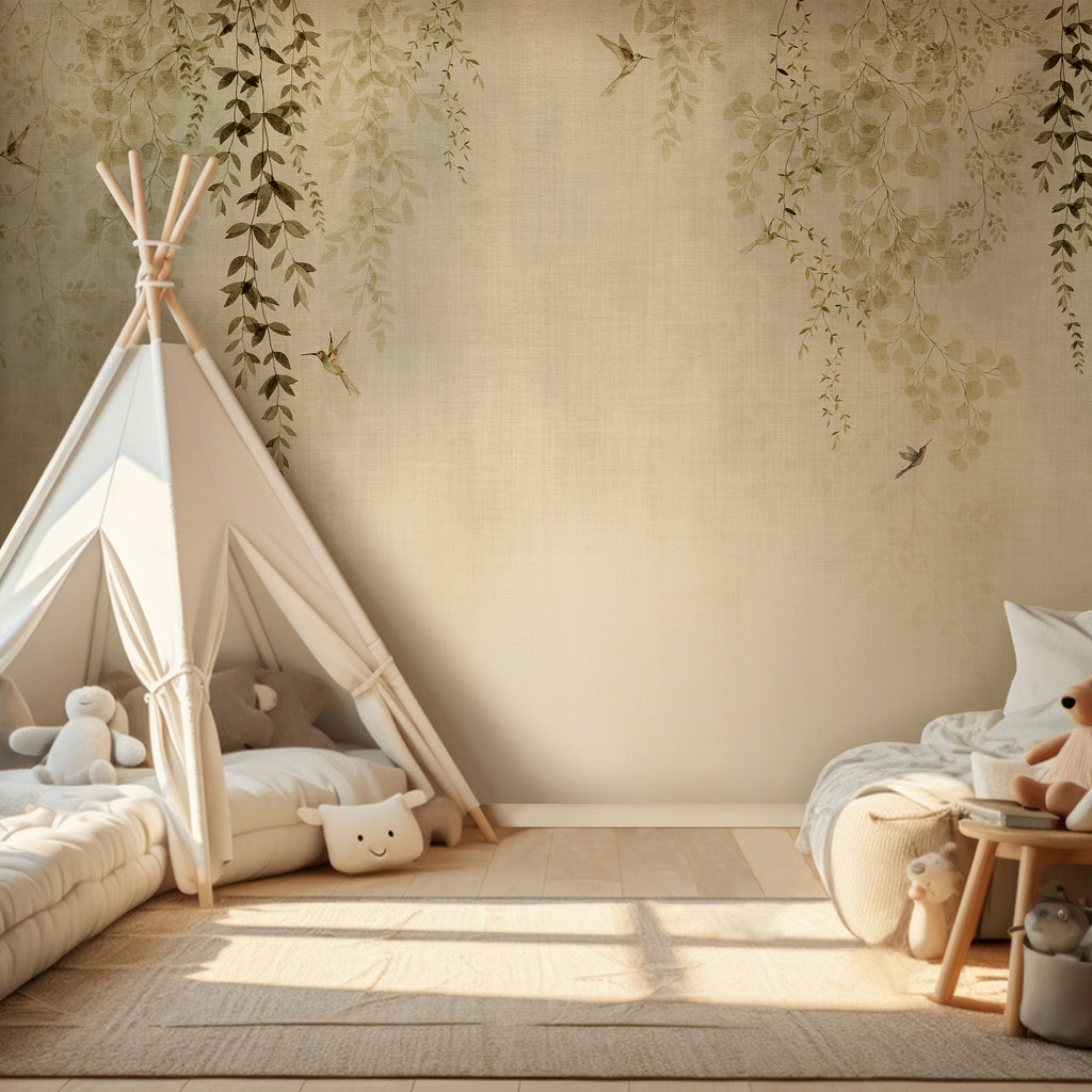 Wall Mural Beige Hummingbirds