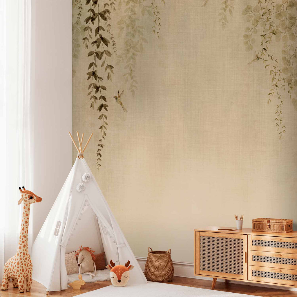 Beige Hummingbirds Nature Wall Mural