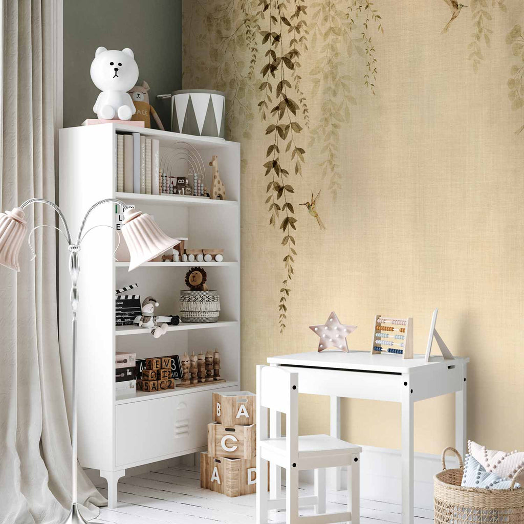 Beige Hummingbirds Nature Wall Mural