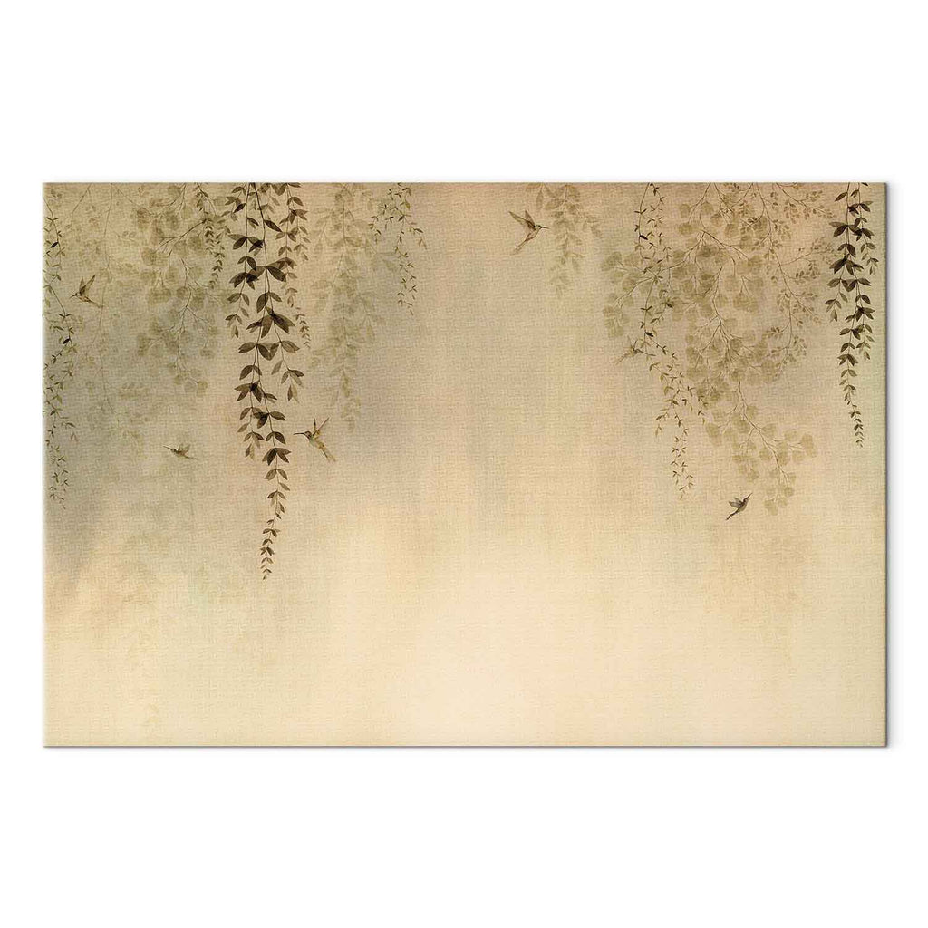 Hummingbirds Spring Orchard Beige Canvas Print