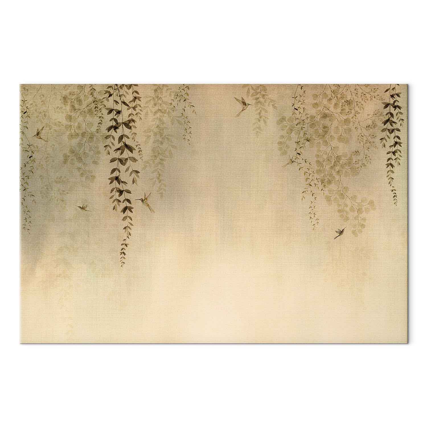 Hummingbirds Spring Orchard Beige Canvas Print