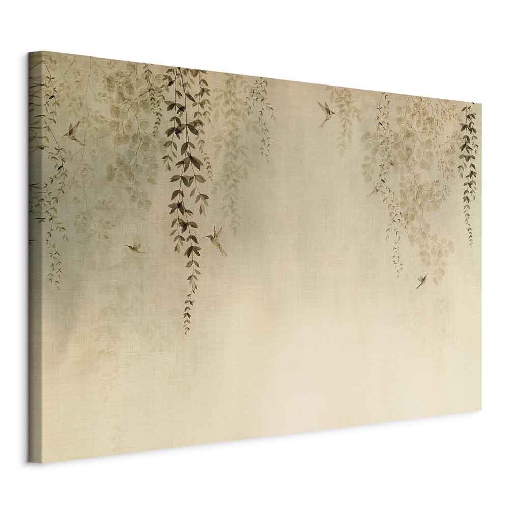 Canvas Print - Spring Orchard with Hummingbirds Beige Shades