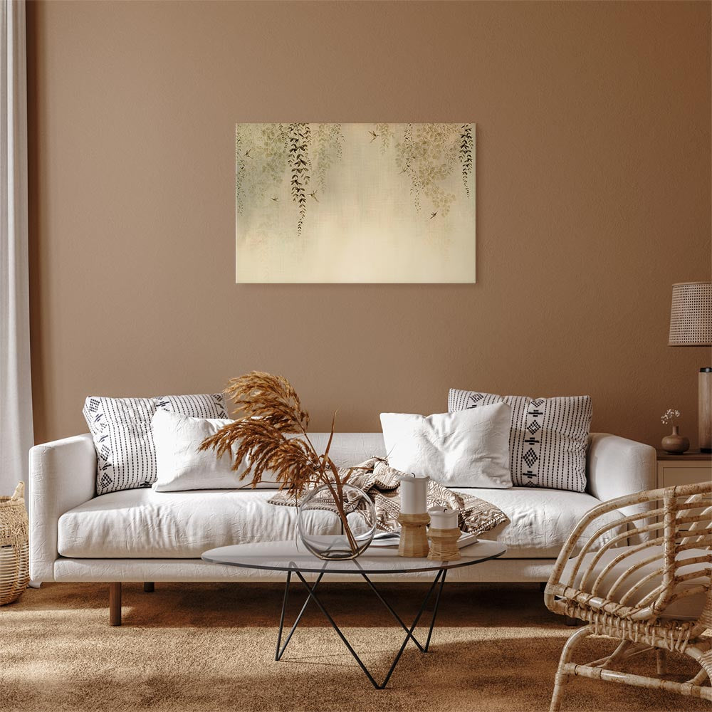 Canvas Print - Spring Orchard with Hummingbirds Beige Shades