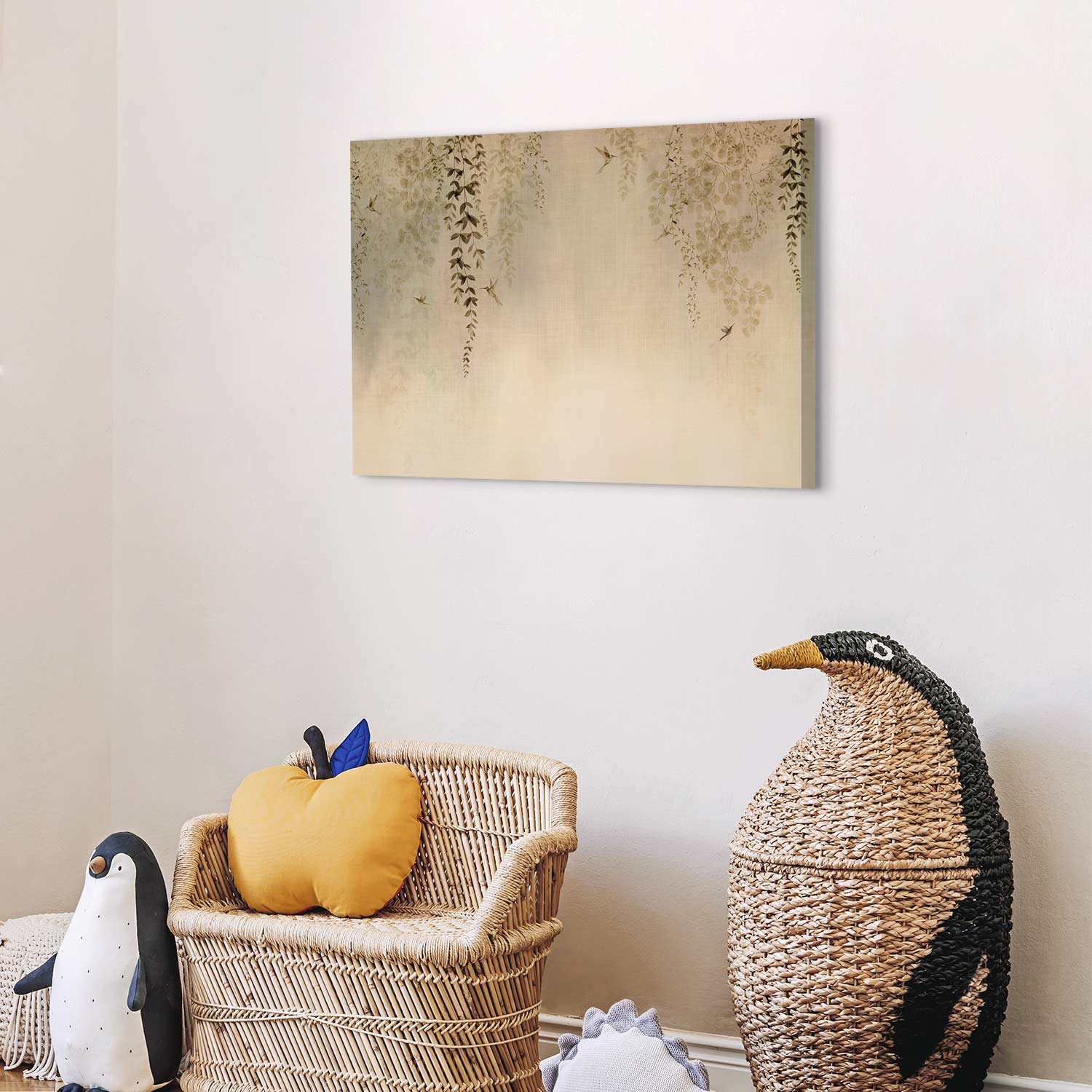 Hummingbirds Spring Orchard Beige Canvas Print