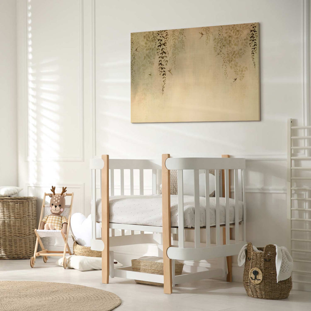 Hummingbirds Spring Orchard Beige Canvas Print