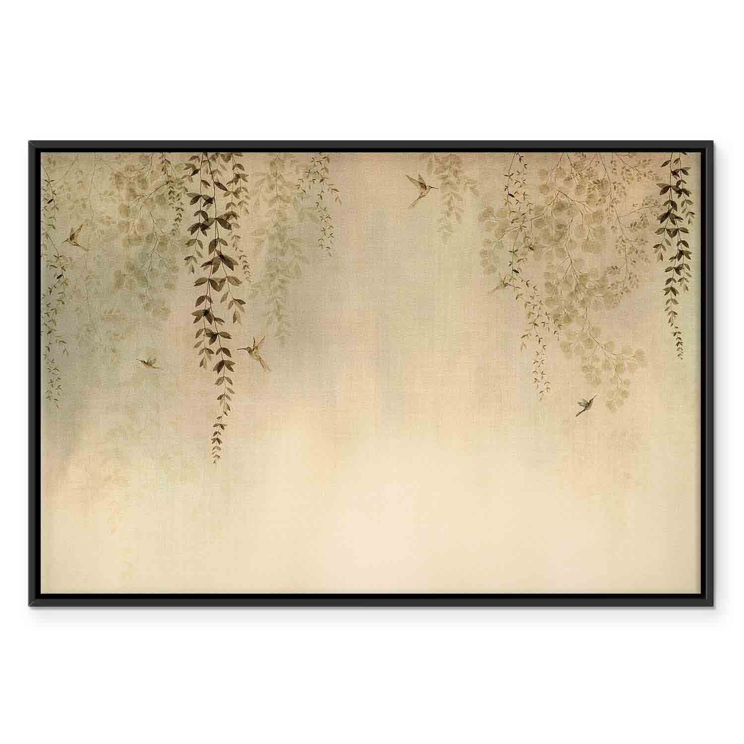 Hummingbirds Spring Orchard Beige Canvas Print