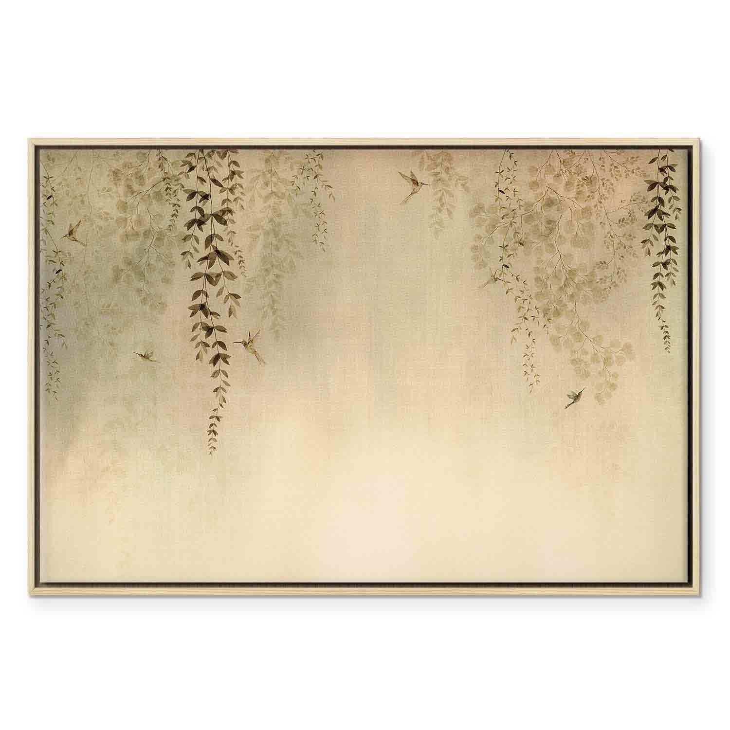 Hummingbirds Spring Orchard Beige Canvas Print