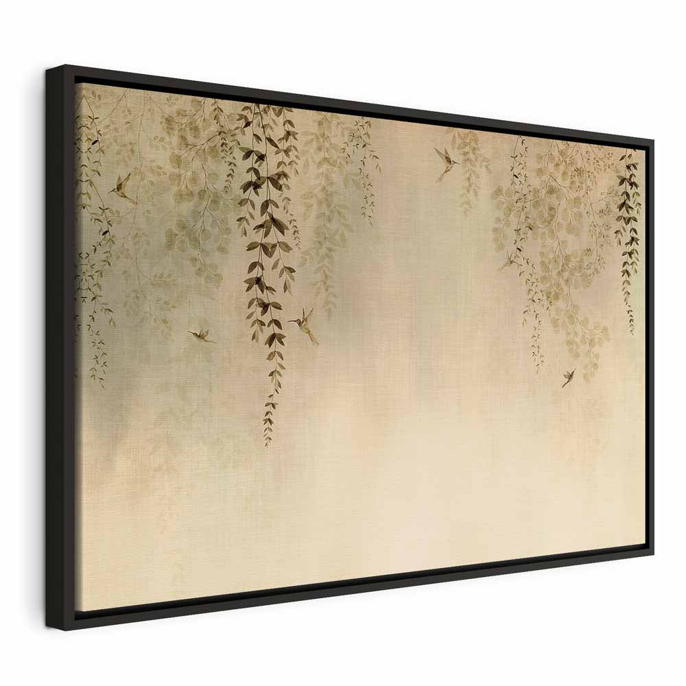 Canvas Print - Spring Orchard with Hummingbirds Beige Shades