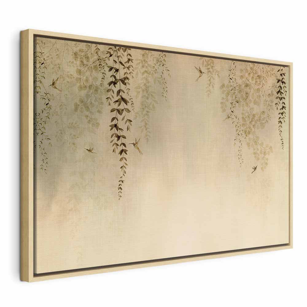 Canvas Print - Spring Orchard with Hummingbirds Beige Shades