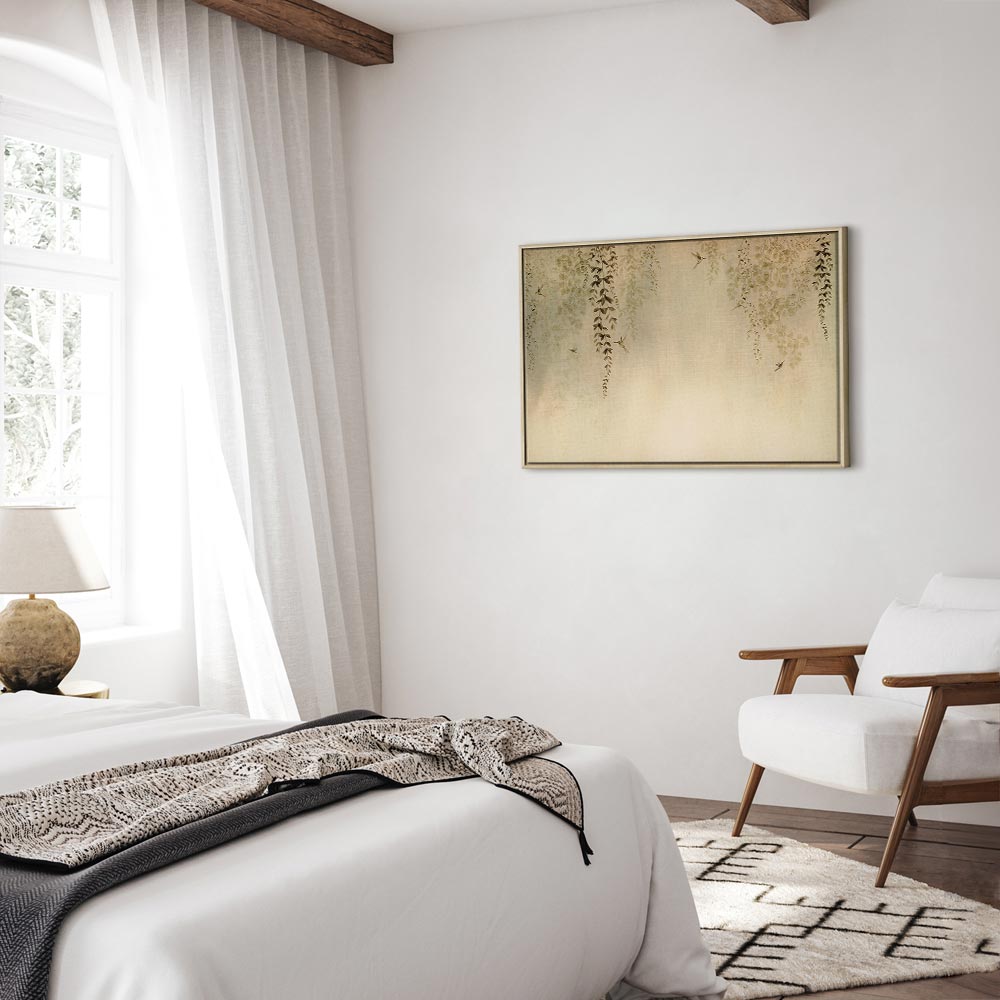 Canvas Print - Spring Orchard with Hummingbirds Beige Shades