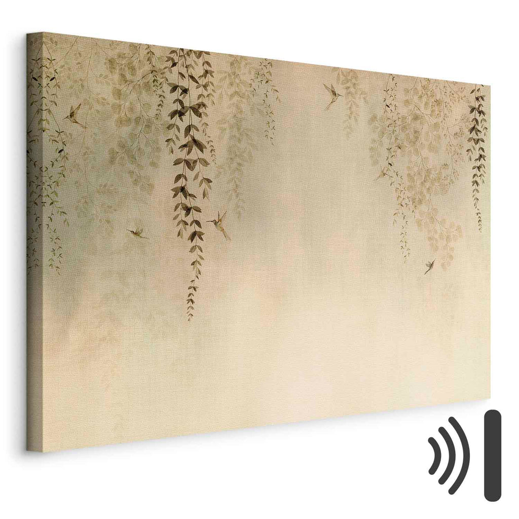 Hummingbirds Spring Orchard Beige Canvas Print