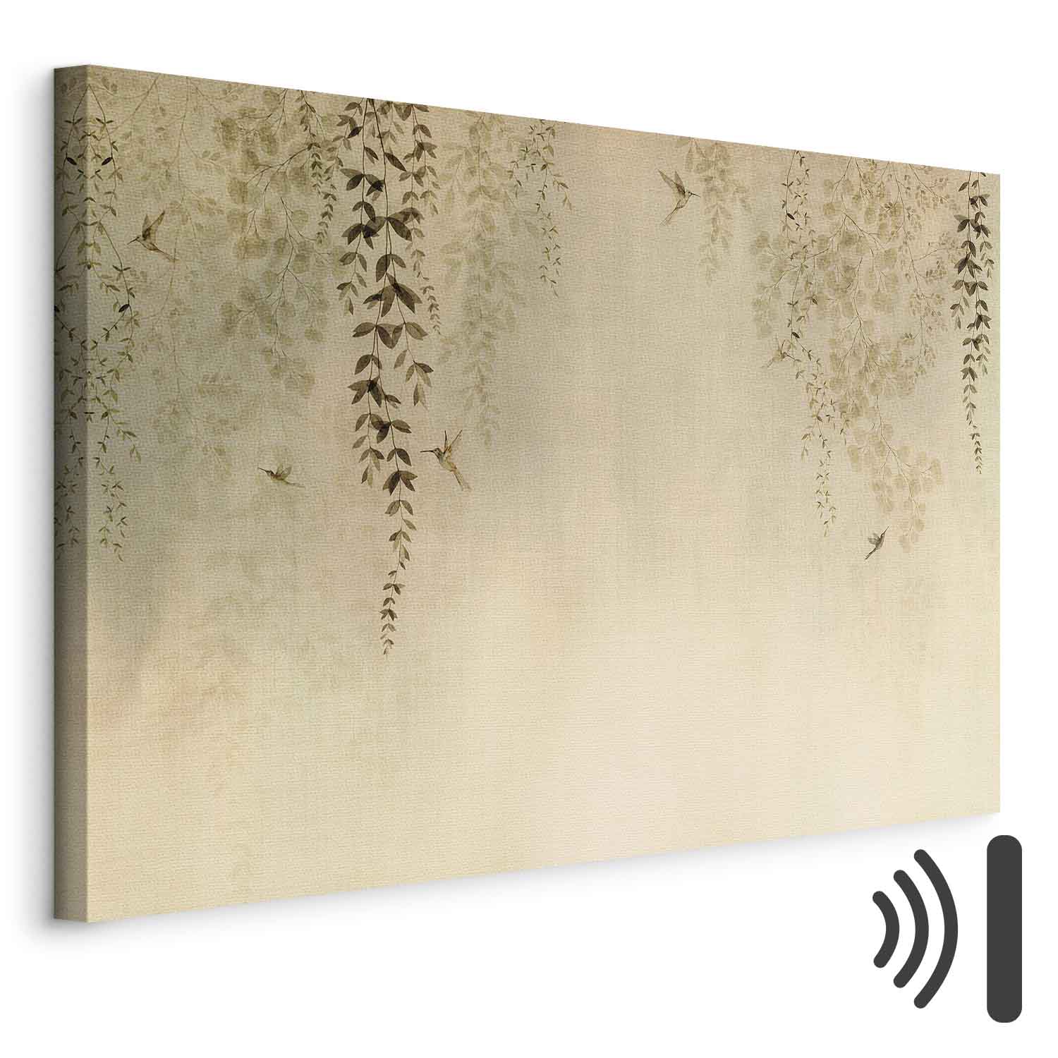 Hummingbirds Spring Orchard Beige Canvas Print