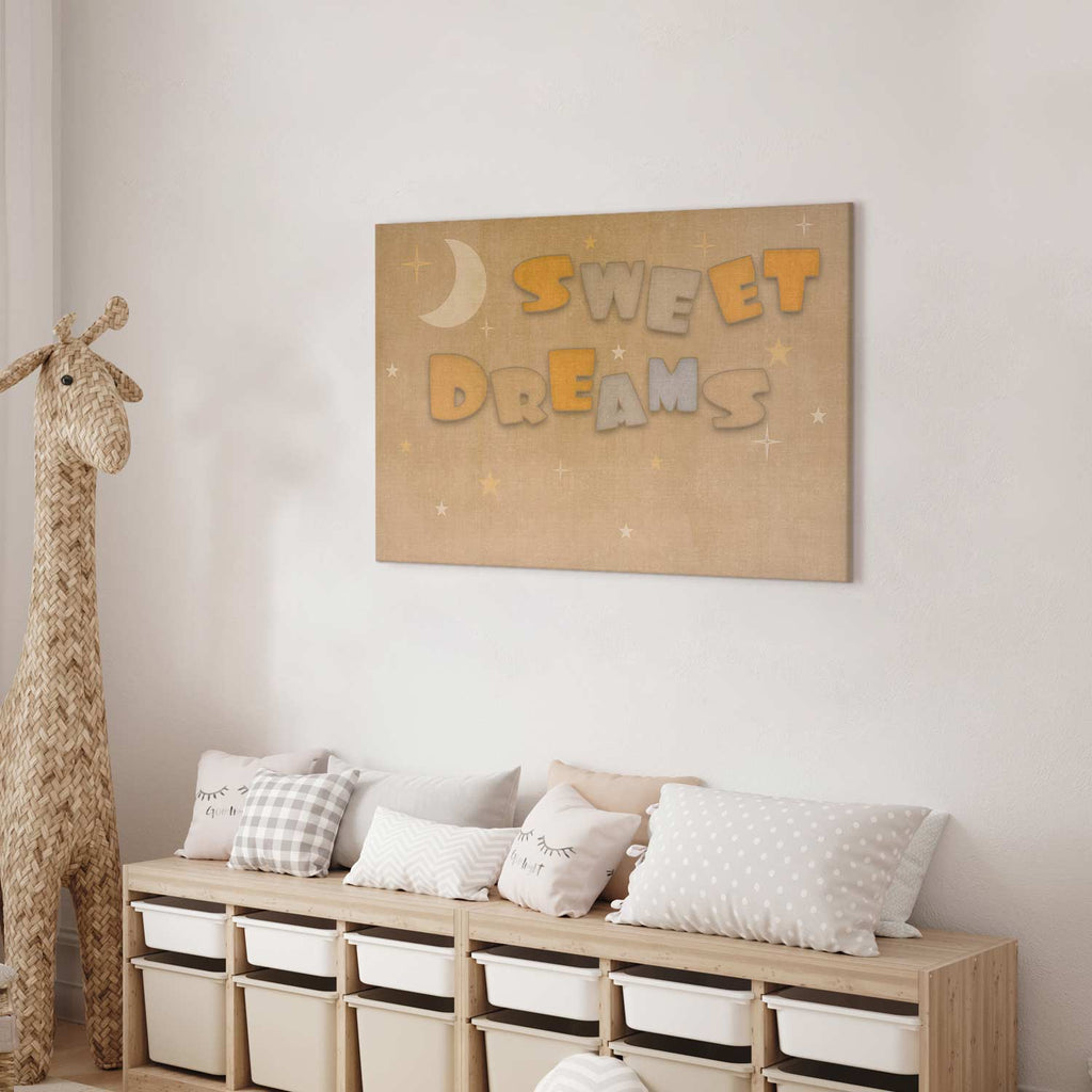 Sweet Dreams Moon and Stars Pastel Canvas Print