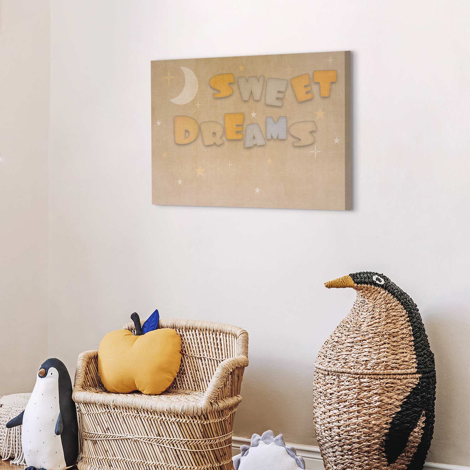 Sweet Dreams Moon and Stars Pastel Canvas Print