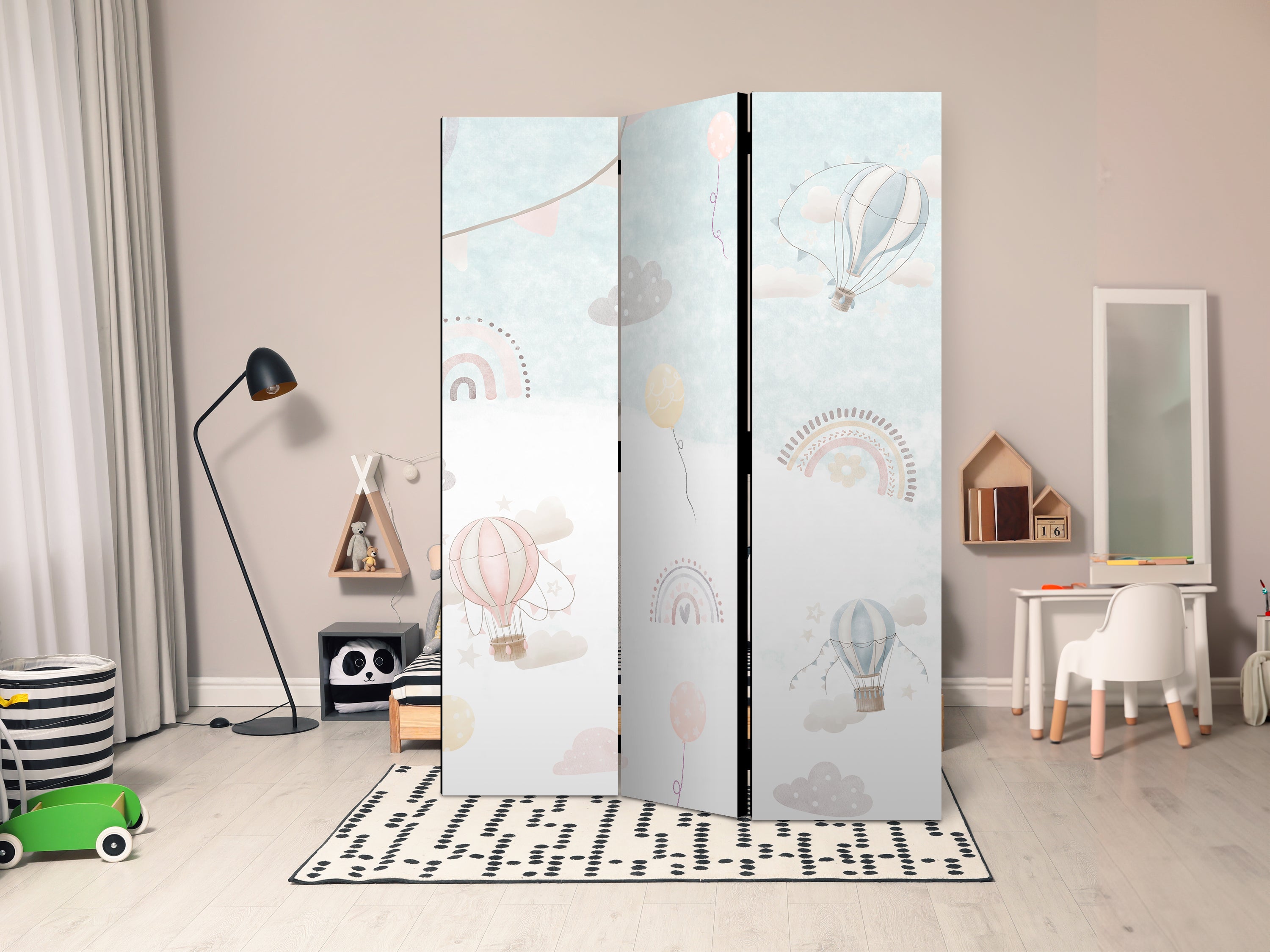 Room Divider Balloons in the Sky - 3-Panel for Children