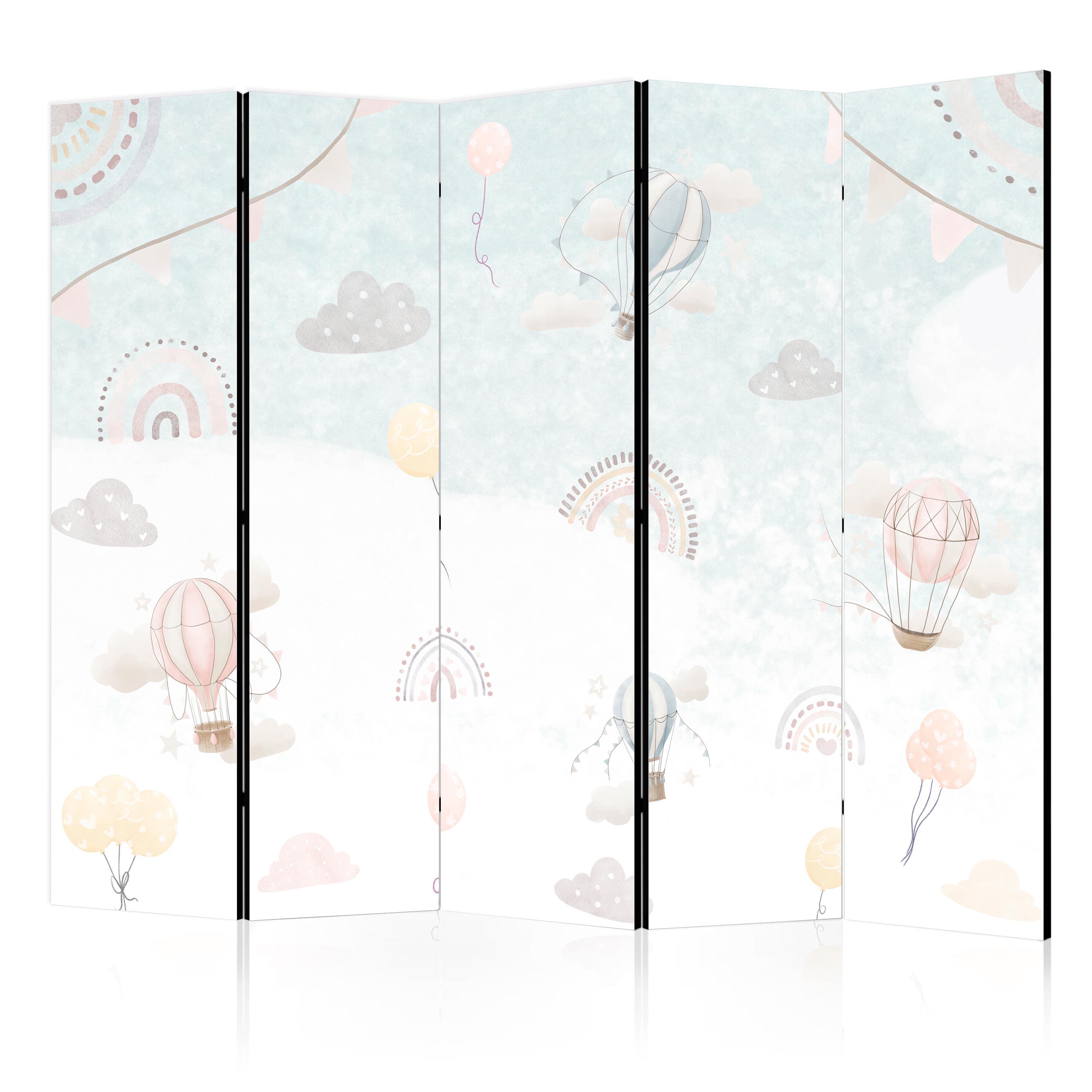 Room Divider 5-Panel Balloons in Pastel Sky