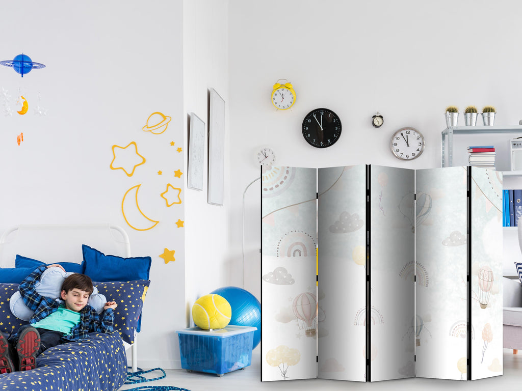 Room Divider 5-Panel Balloons in Pastel Sky