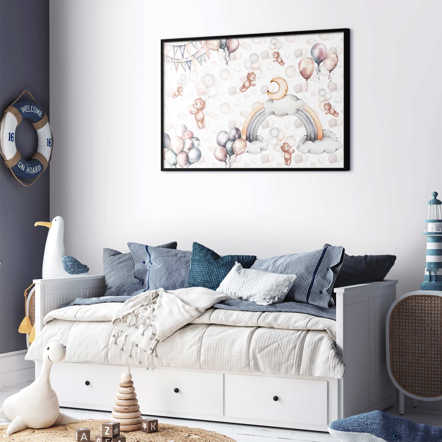 Bears in the Sky Beige Kids Poster