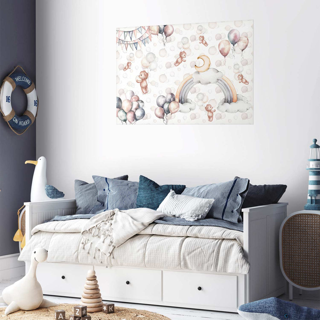 Bears in the Sky Beige Kids Poster