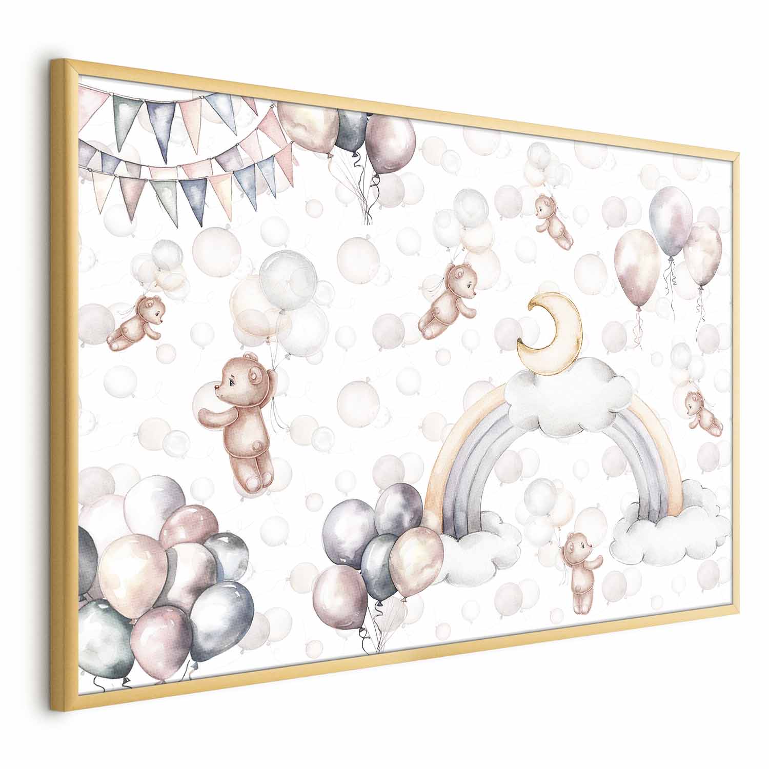 Bears in the Sky Beige Kids Poster
