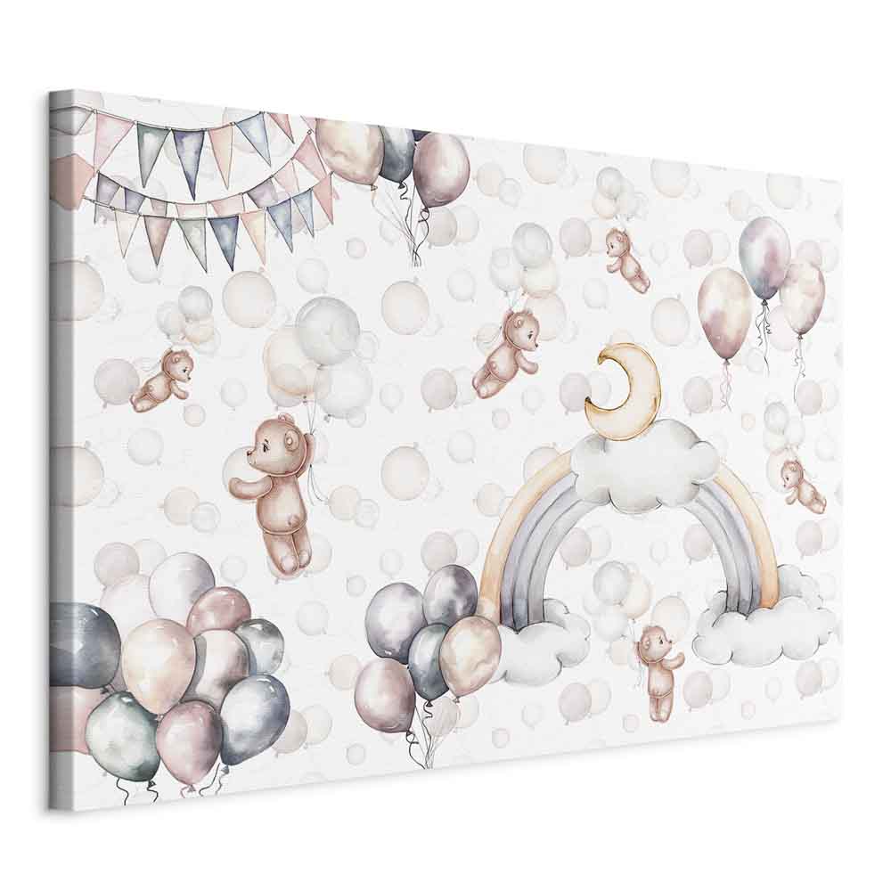 Canvas Print Toy Bears with Balloons in Subtle Pastel Hues