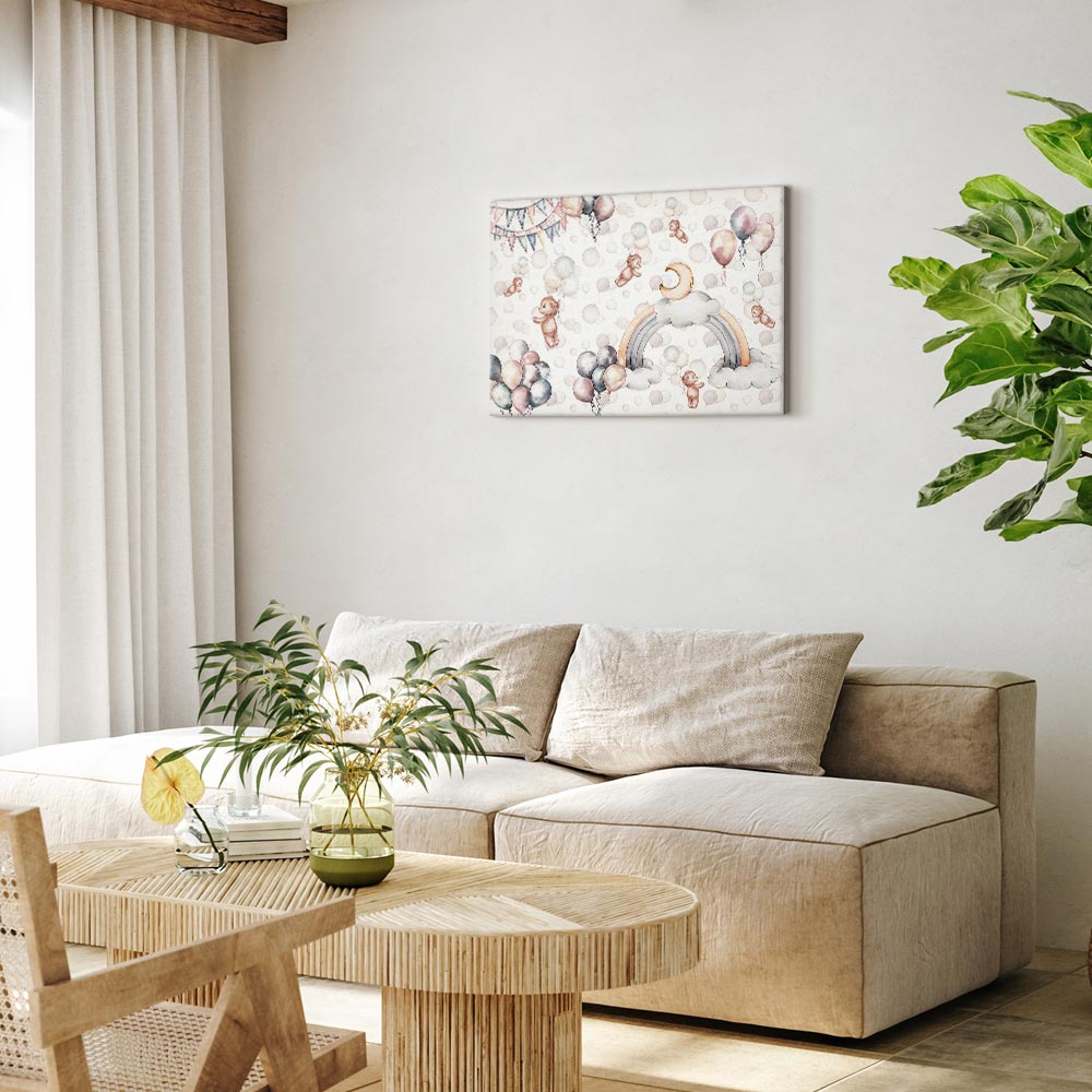 Canvas Print Toy Bears with Balloons in Subtle Pastel Hues