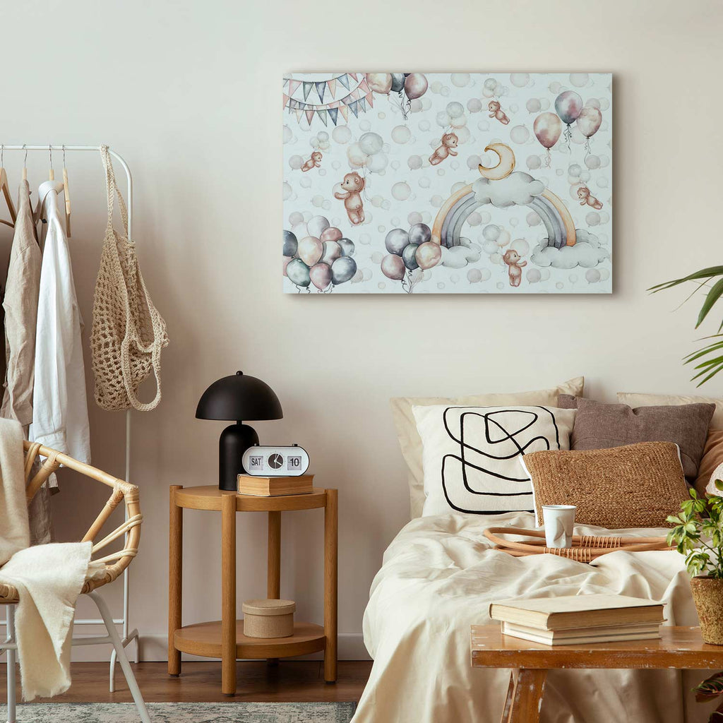 Flying Toy Bears Pastel Balloon Canvas Print