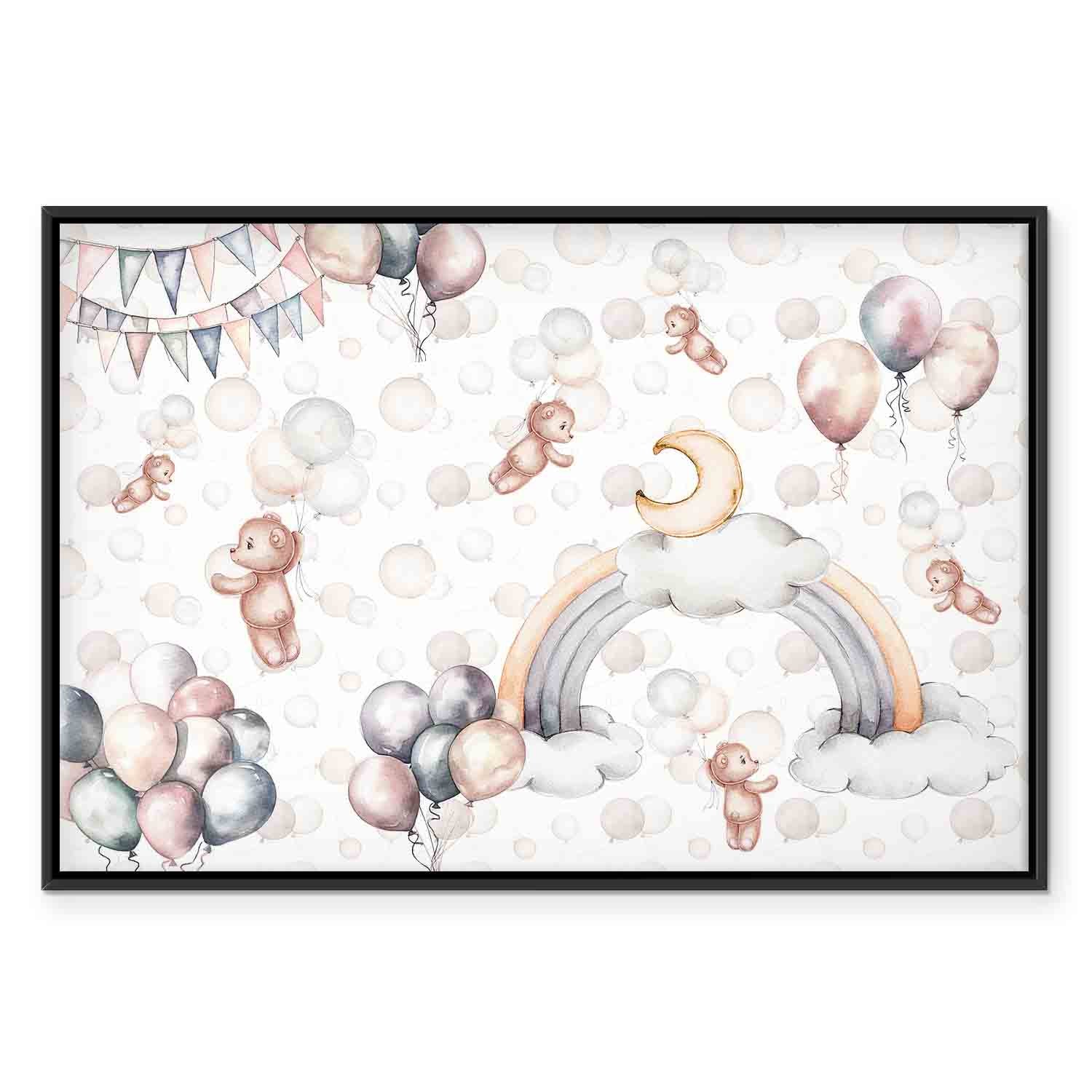 Flying Toy Bears Pastel Balloon Canvas Print