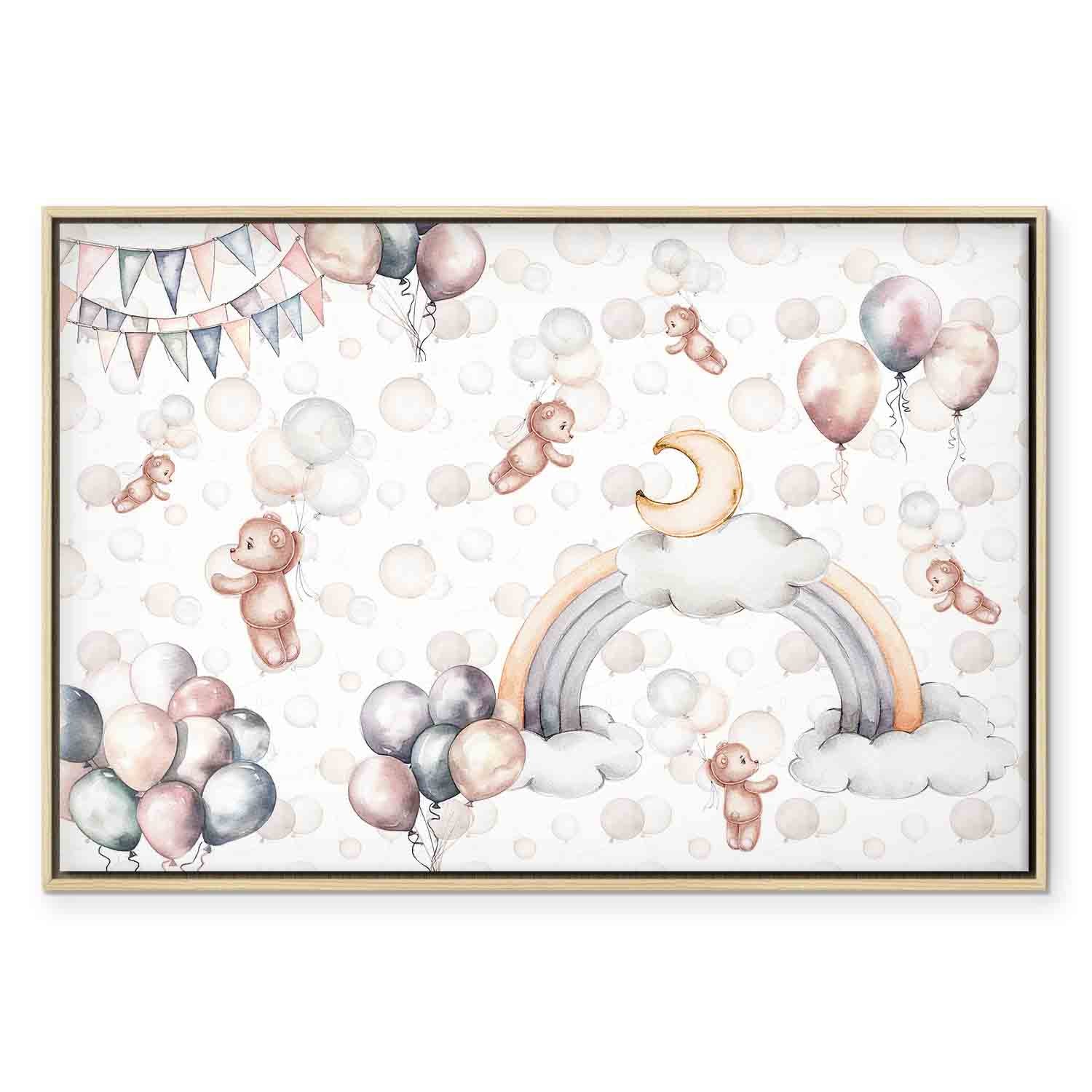 Flying Toy Bears Pastel Balloon Canvas Print