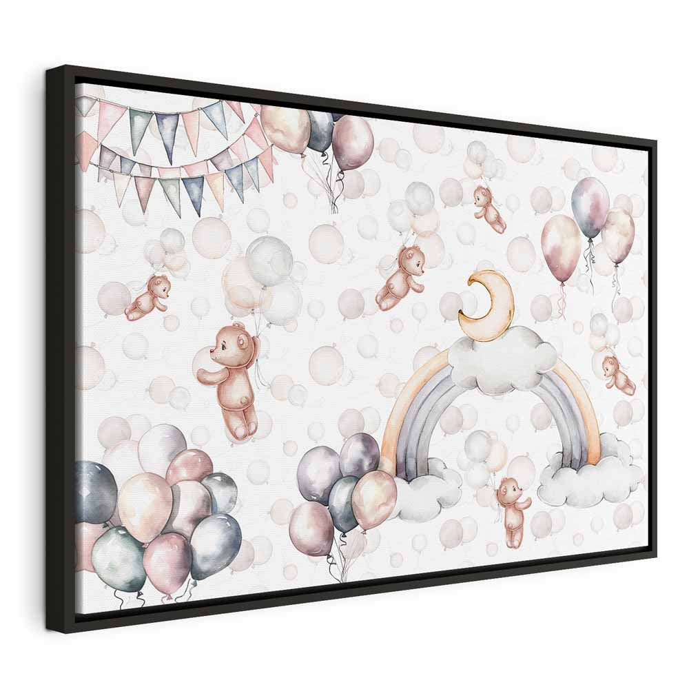 Canvas Print Toy Bears with Balloons in Subtle Pastel Hues