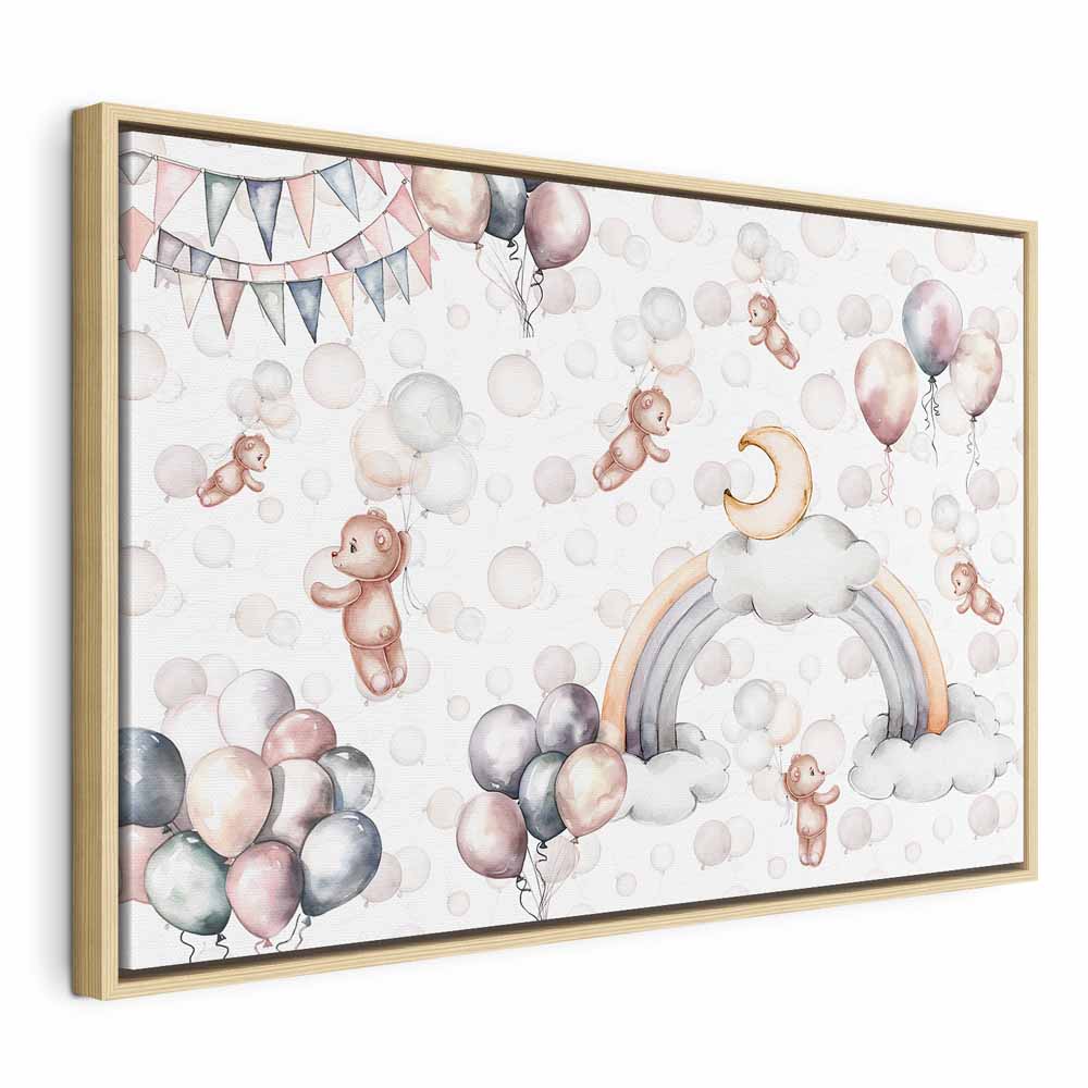 Canvas Print Toy Bears with Balloons in Subtle Pastel Hues