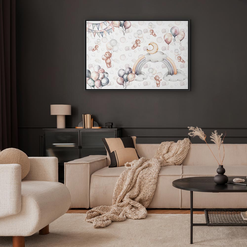 Canvas Print Toy Bears with Balloons in Subtle Pastel Hues