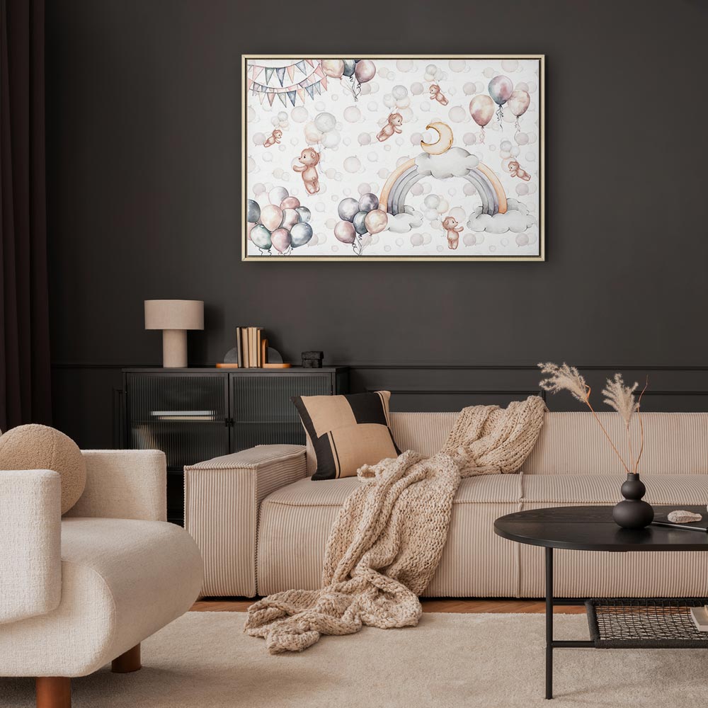 Canvas Print Toy Bears with Balloons in Subtle Pastel Hues