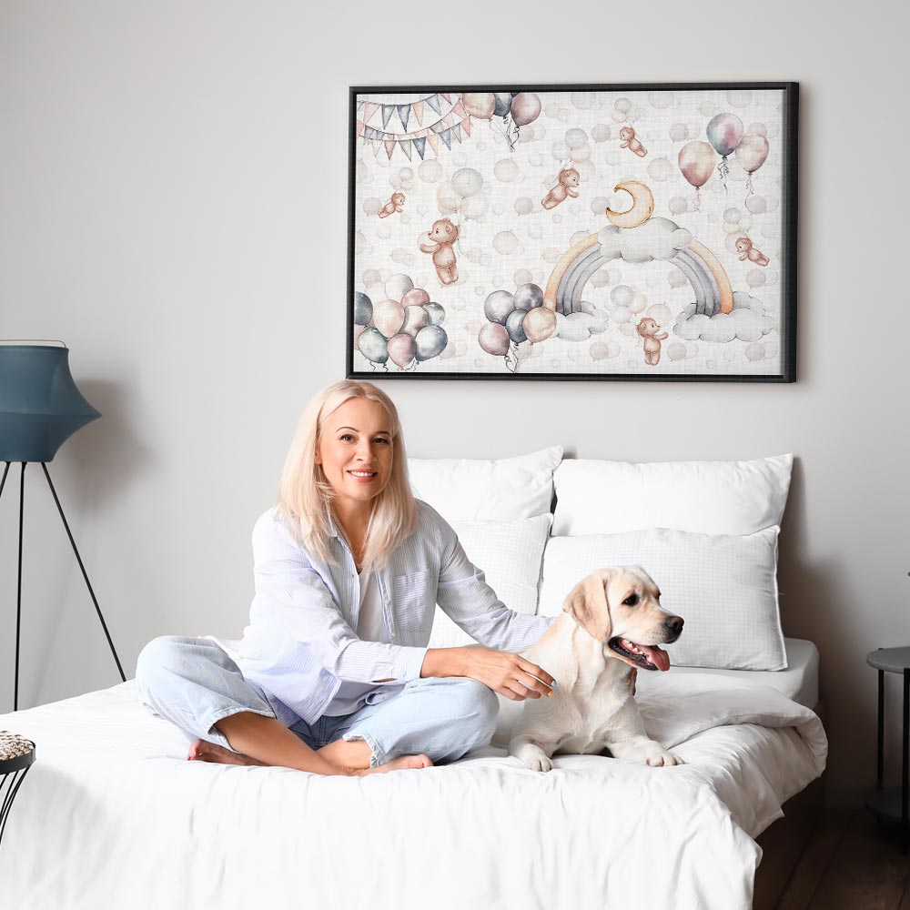 Canvas Print Toy Bears with Balloons in Subtle Pastel Hues